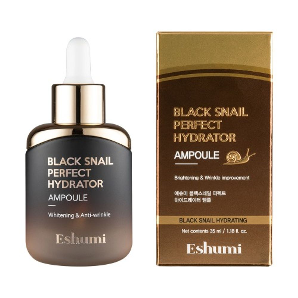 [ESHUMI] Black Snail Perfect Hydrator Ampoule 35ml – 3X Mucin for Wrinkle Care, Elasticity & Brightening with Adenosine & Niacinamide - Made in Korea